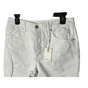 NWT Good American Size 10‎ White Good Boy Button Fly Cropped Jeans Altered #J9-5 thumbnail 2