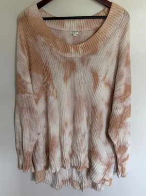 Aerie Womens XL‎ Peach Tie Dye Oversized Cotton Knit Scoop Neck Sweater Slouchy thumbnail 1
