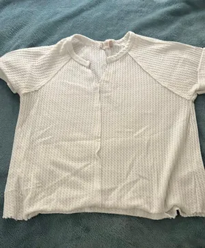 Altar'd State waffle raw edge short sleeve thumbnail 1