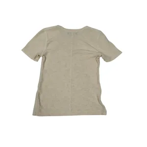 Abercrombie & Fitch Ribbed Knit Top S Cream Beige Short Sleeve Fitted Minimalist thumbnail 4
