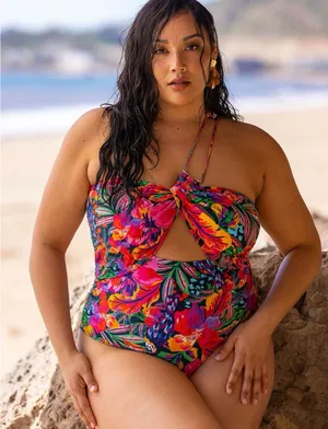 Eloquii Floral One Shoulder Cutout One Piece Swimsuit Tropical Print Size 16 XL thumbnail 1