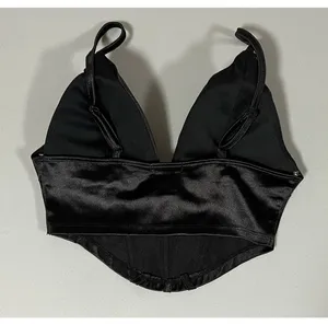 Black Satin Silk Padded Corset Tank Crop Top Shirt Blouse Size S 🖤 thumbnail 4