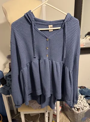 SO Blue Waffle-Knit Peplum Hoodie thumbnail 1
