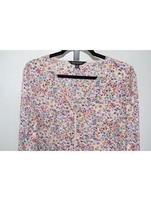 Davi & Dani Ditsy Floral Crochet Trim Blouse, Cream Multi, Plus Size 2XL thumbnail 5