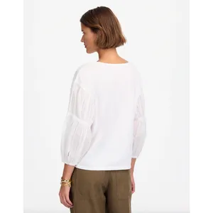 Madewell Puff Sleeve Drop Shoulder Knit Top Cotton Viscose White Small NWT thumbnail 4