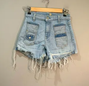 Light Denim Seven7 Destroyed Hem Jean Shorts Size 24 EUC thumbnail 1