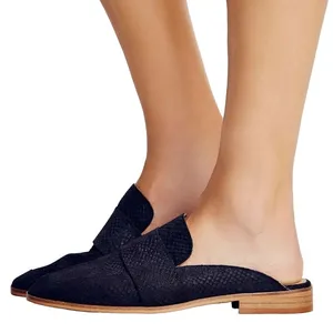 Free People At Ease Loafers Leather Slip On Square Toe Stacked Heel Black 10.5 thumbnail 1