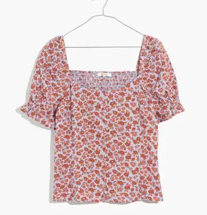 NWOT Madewell Button-Front Smocked-Back Top in Piccola Floral 8 Medium thumbnail 1