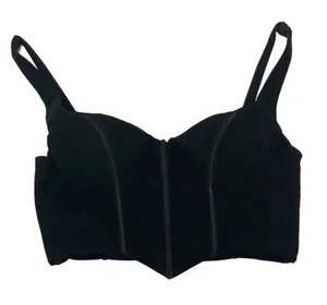 White Fox Cropped Corset Top - Black - Small thumbnail 1