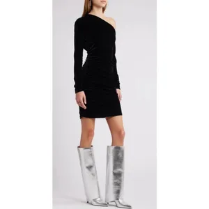 Open Edit Tall Boot in Silver Metallic Size 5.5 Stiletto Heel Pointed‎ Toe thumbnail 2