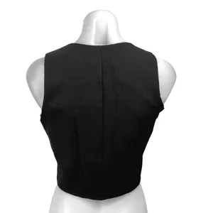 NEW Olivaceous Women's Black Sleeveless V-neck Button Crop Blazer Vest Top Sz M thumbnail 2