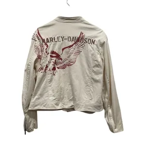 Harley-Davidson Vintage Y2K Women's White Motorcycle Jacket XL Eagle Graphic thumbnail 2
