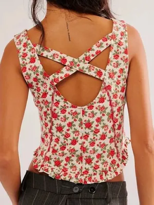 Free People Melanie Tank Top Rose Floral Medium thumbnail 2