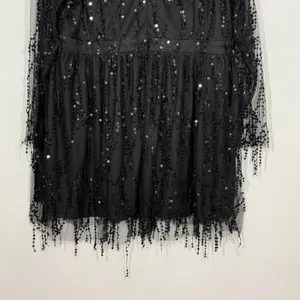 Double Crazy Sequin Mini Dress Plus Size 4XL Black Deep V-Neck Party Club Fringe thumbnail 6