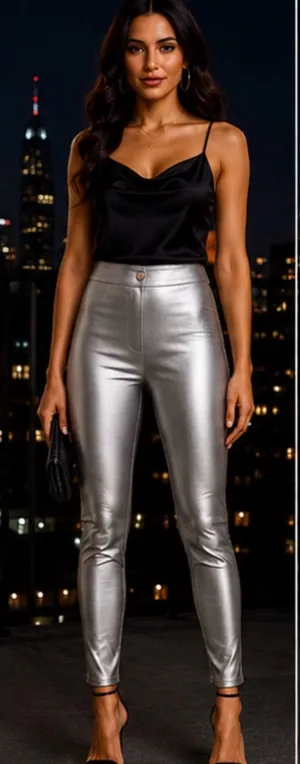 SKIMS Silver High-Waist Skinny Metallic Pants Night out , holiday Size M‎ thumbnail 1