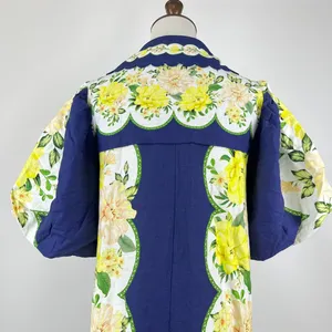 NWOT Farm Rio Linen Blend Blue Scalloped Floral Garden Mini Dress Size XXS/W38 thumbnail 6