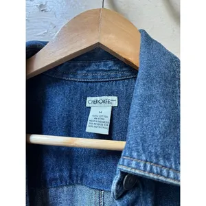 Cherokee womens denim cotton long sleeve trench car coat Size Medium with flaws thumbnail 2