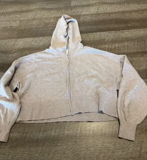 Gilly Hicks Tan/Cream Zip-Up Hooded Sweater Sweatshirt thumbnail 1