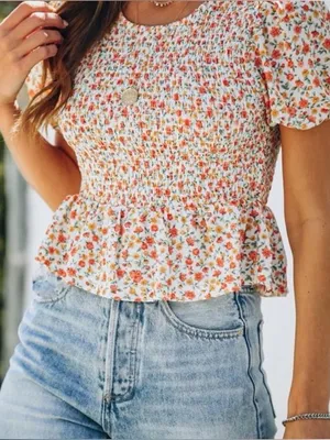 Blu Pepper Floral Smocked Peplum Top size M thumbnail 1