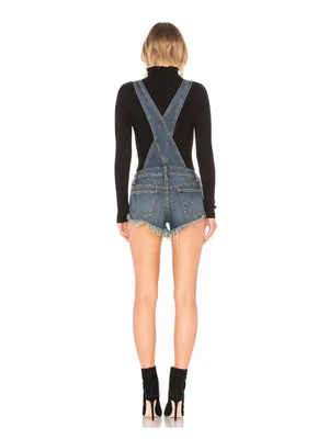 We The Free Free People Denim Shortalls Frayed Hem 100% Cotton Size 29 thumbnail 2