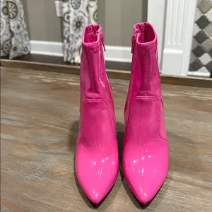 INC Hot Pink Patent Ankle Heeled Boots 7 Barbiecore Y2K Bratz Doll‎ Festival thumbnail 6