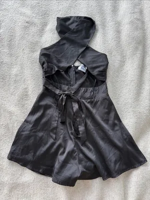 Princess Polly Black Halter Satin Romper Mini Dress thumbnail 2