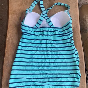 Blue and Black Maternity One Piece Swimsuit with Halter Straps by Beach Bump thumbnail 6