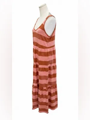 Marine Layer striped tiered cotton maxi dress size M pink rust thumbnail 2