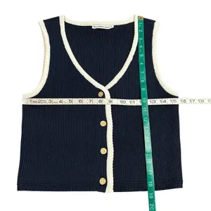 Abercrombie & Fitch Navy Blue Ribbed Knit Button Front Sweater Vest Gold Buttons thumbnail 5