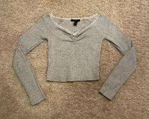 Forever 21 Grey Pointelle Long Sleeve thumbnail 1