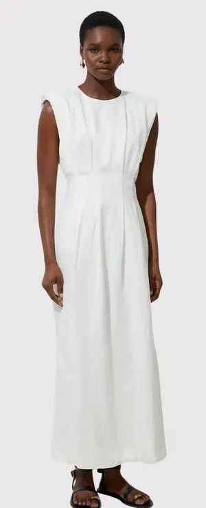 NWT Karen Millen Maxi Dress White Linen Pintuck A Line Quiet Luxury 4 Petite thumbnail 1