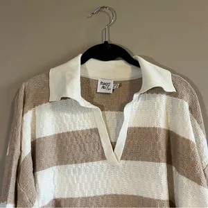Princess Polly Rick Oversized Stripe Collar Sweater Beige, White 10 thumbnail 4