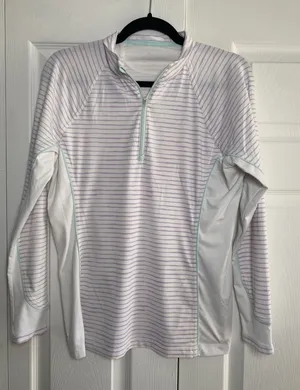 Peter Millar Striped 1/4 Zip Pullover Womens Size M White Lavender Golf Athletic thumbnail 1