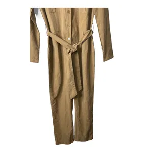 Nasty Gal Jumpsuit Womens M/L Tan Utility Tie Waist Long Sleeve Button Front New thumbnail 4