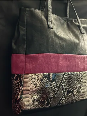Black & Magenta Snake-Trim Tote Shoulder Bag thumbnail 6