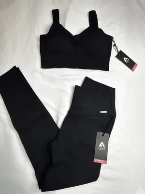 Lilias Active Ribbed Knit Collection Black Athletic Set Bralette and Leggings thumbnail 1