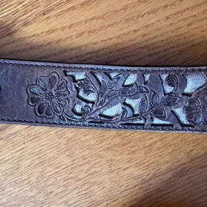 Shyanne Brown Leather Embroidered Belt Rose Gold Details XL Etched Flower thumbnail 4