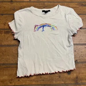 Forever 21 Plus Yellow Rainbow Dolphins Cropped Top‎ Size Small thumbnail 1