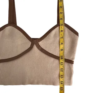 Lush Ribbed Cropped Top Size M Tan Neutral Minimalist Clean Girl Boho 70's thumbnail 5