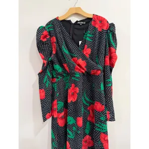 Girl In Mind Alana Puff Shoulder Midi Dress Black Red‎ Floral Polka Dot US 12 thumbnail 5