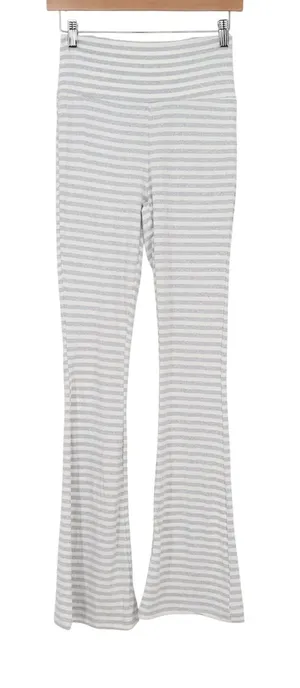 LA Glow Pants Women XS Flare Leg Grey White Striped High Waist Stretch Excellent thumbnail 1