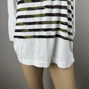 Gap Women's Medium 3/4 Sleeve White Camo Striped Shirt‎ 100% Cotton thumbnail 4