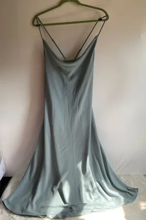Show Me Your Mumu Verona Cowl Dress Size L Silver Sage Green Luxe Satin Slip Gown thumbnail 7