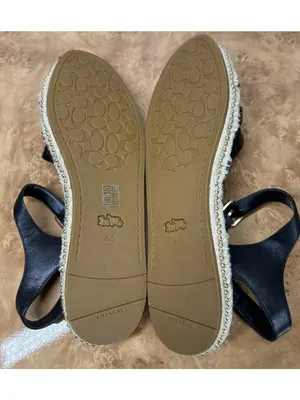 NEW Coach Carissa C2794 Black Leather Espadrille Sandals Gold Trim 8.5B thumbnail 8