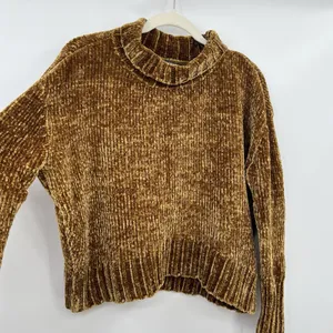 Women's Sweater Velvet Chelsea & Theodore Mock Mustard Yellow Brown Crop Relax thumbnail 6