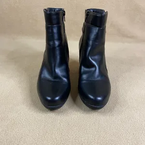 Black Faux Leather Ankle Boots Snake Print Buckle Chunky‎ Heel Zip Women's Sz 9 thumbnail 3