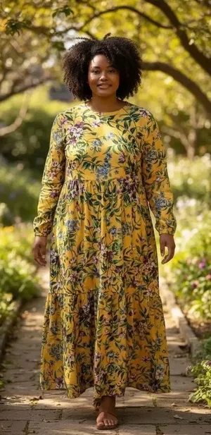 Annah Hariri Yellow Floral Maxi Dress Plus Size 16 Long Sleeve Plaid Sundress thumbnail 1