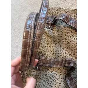 Guess Tote Bag Womens Large Brown‎ Monogram Canvas Croc Embossed Y2K Style thumbnail 5