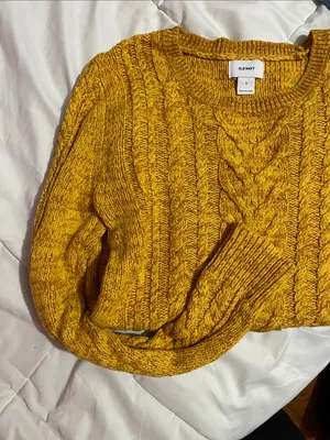 Old Navy Bright Yellow Marled Cable Crewneck Sweater thumbnail 4