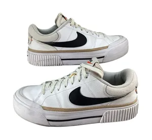 Nike Low Platform Shoes Court Legacy 8 White Black Hemp Sneakers DM7590-100 thumbnail 1